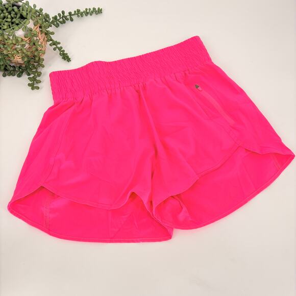 Women’s‎ Hot Pink Athletic Shorts Size L Smocked Waistband Polyester Spandex - Picture 6 of 9